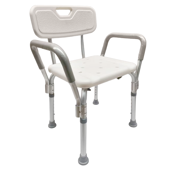  Banco para Ducha ReActiv de Aluminio con Respaldo y Brazos Desarmables, Blanco