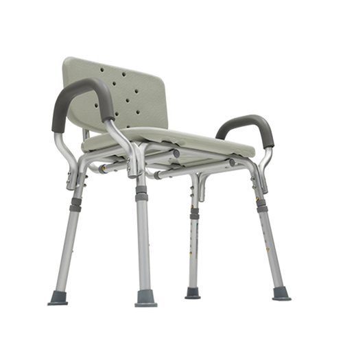 Banco Ducha Extra-Ancho de Aluminio con Respaldo y Descansabrazos Fijos - Gris