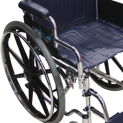 Silla de Ruedas con Brazos y Descansapies Desmontables - Tapicería Azul - Cromada