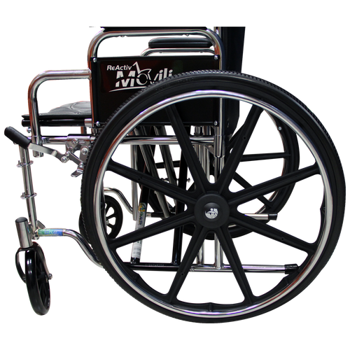 Silla de Ruedas con Brazos y Elevapiernas Desmontables Extra-Ancha de 22 pulgadas - Tapicería Negra - Cromada