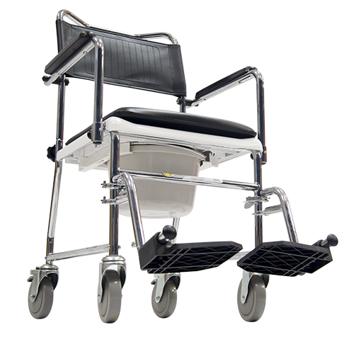 Silla Cómodo  Acero con Brazos y Descansapies Abatibles - Tapicería Negra - Cromada