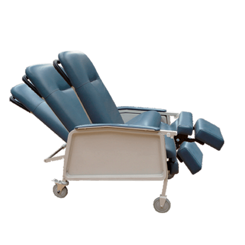 Sillón Reposet Tipo Hemodiálisis con Charola Desmontable - Tapicería Vinyl Azul