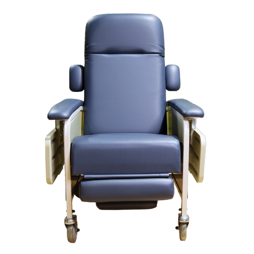Sillón Reposet para Hemodiálisis Reclinable con Charolas Laterales - Tapicería Vinyl Azul