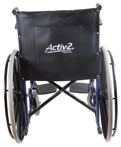 Silla de Ruedas Económica con Brazos y Descansapies Fijos - Rueda Mag - Azul