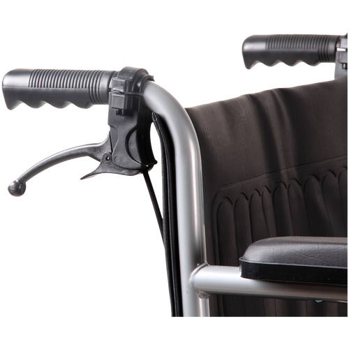 Silla de Ruedas Económica con Brazos y Descansapies Fijos - con Freno - Tapicería Vinyl - Gris