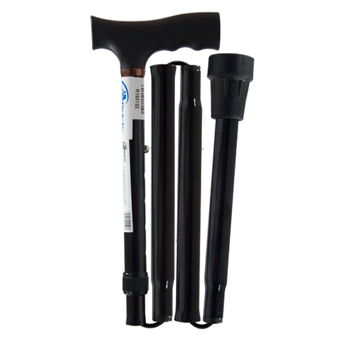 Bastón de Aluminio de 1 Apoyo Mango Alemán - Plegable - Negro