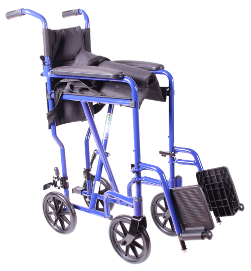 Silla de Ruedas de Aluminio Tipo Traslado - Tapicería Nylon - Azul