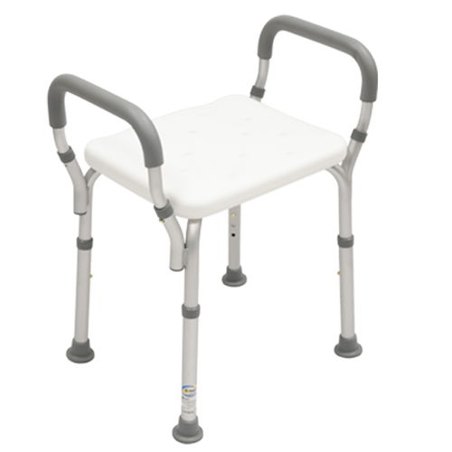 Banco para Ducha de Aluminio sin Respaldo y con Brazos Desarmables - Blanco