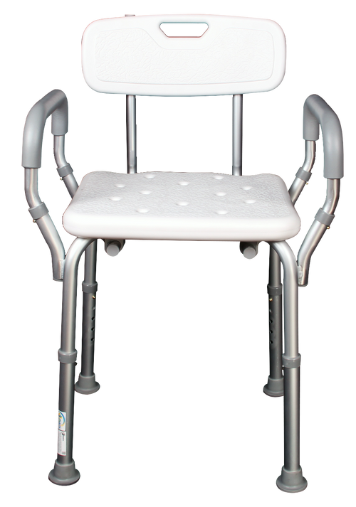 Banco para Ducha de Aluminio con Respaldo y Brazos Desarmables - Blanco