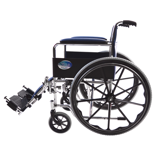 Silla de Ruedas con Brazos Fijos y Elevapiernas Desmontables - Tapicería Azul - Cromada 