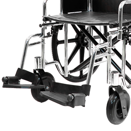 Silla de Ruedas MOVILI Extra-Ancha de 24 Pulgadas, cromada con Tapicería de PVC negro y Ruedas Traseras Salidas de 24 Pulgadas