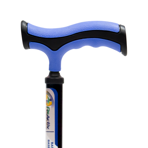 Bastón 4 Apoyos Base Plastica Negra - Aluminio - Mango Alemán - Azul