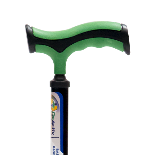 Bastón 4 Apoyos Base Plastica Negra - Aluminio - Mango Alemán - Verde