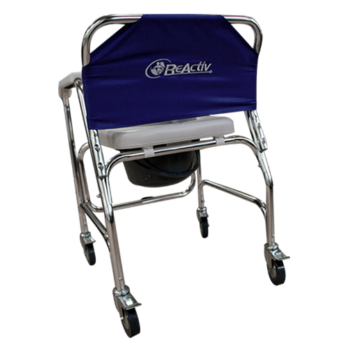 Silla Cómodo Ducha de Aluminio con Ruedas - Acabado Natural - Respaldo Azul