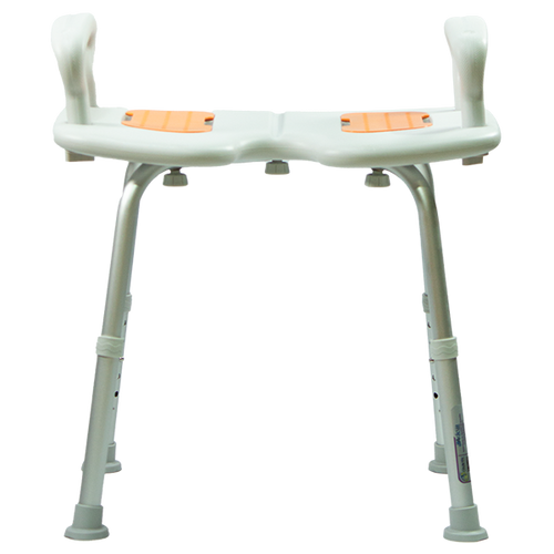  Banco Ducha de Aluminio sin Respaldo con Brazos Ergonómicos, Color Gris/Naranja 