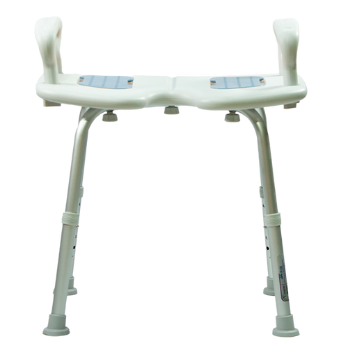  Banco Ducha de Aluminio sin Respaldo con Brazos Ergonómicos, Color Gris/Azul