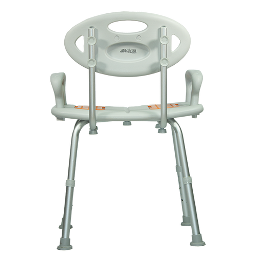  Banco Ducha de Aluminio con Respaldo, Brazos Ergonómicos, Color Gris/Naranja