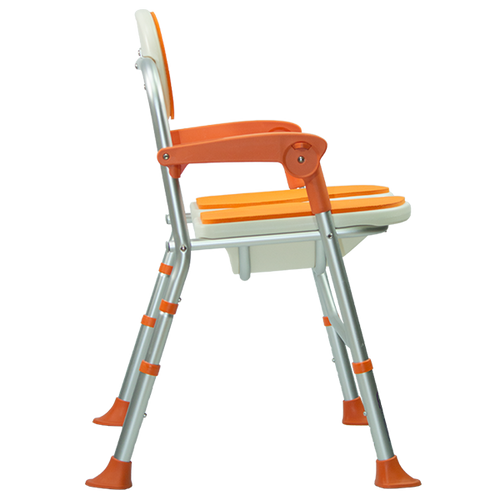  Silla Ducha de Aluminio Plegable con Respaldo y Ergonomía para Aseo Íntimo, Color Naranja