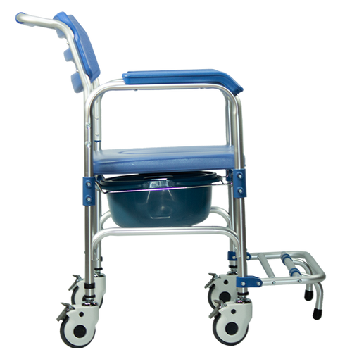  Silla Cómodo Ducha de Aluminio con Reposapiés Integrado, Color Azul