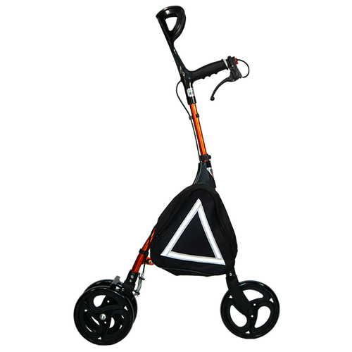  Muleta Híbrida Rodante Plegable de Aluminio con Sistema de Frenos, 3 Ruedas  de 8", Color Naranja Metálico