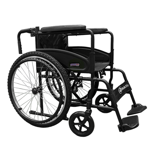  Silla Folding Sport de 19” de Acero con Asiento y Respaldo de Nylon, Ruedas Traseras Neumáticas de 24” y Delanteras de 8”, Color Negro Mate