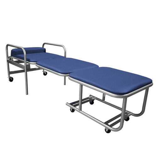 Silla Cama de Acero para Acompañante - Marfil con Tapicería Azul Marino