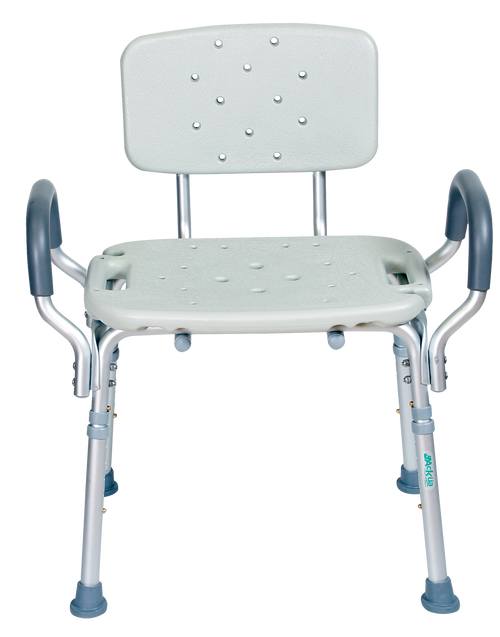 Banco Ducha Extra-Ancho de Aluminio con Respaldo y Descansabrazos Fijos - Gris