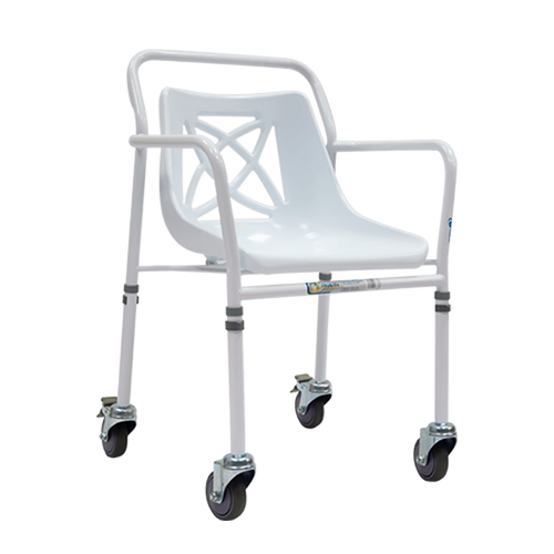 Silla Ducha con Ruedas de 4 pulgadas - Asiento Tipo Concha - Blanca