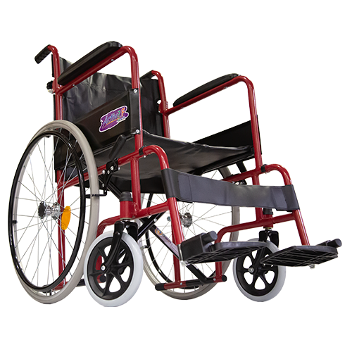 Silla de Ruedas Folding Compacta con Respaldo Plegable - Descansapies Desmontables y Brazos Fijos - Roja