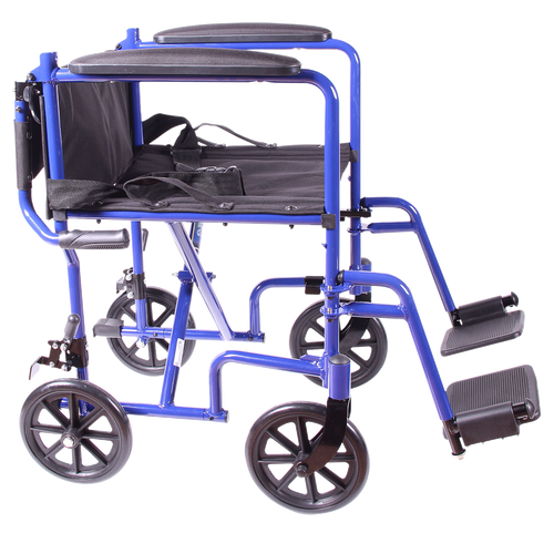 Silla de Ruedas de Aluminio Tipo Traslado - Tapicería Nylon - Azul