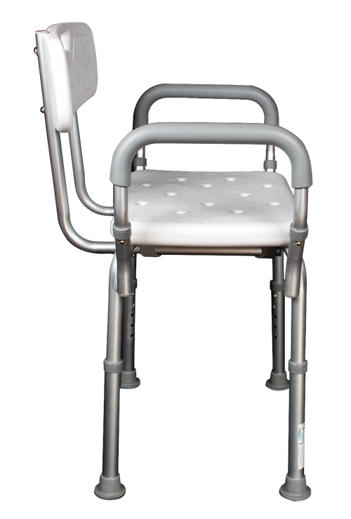 Banco para Ducha de Aluminio con Respaldo y Brazos Desarmables - Blanco