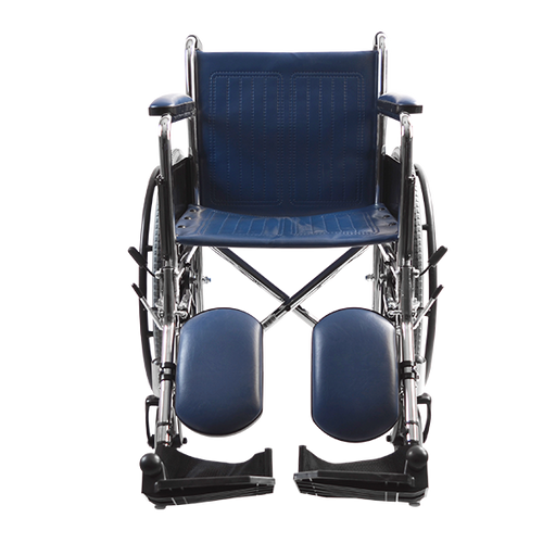 Silla de Ruedas con Brazos Fijos y Elevapiernas Desmontables - Tapicería Azul - Cromada 