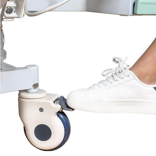 Cama Manual  de 3 Funciones con Manivelas, Ruedas de 125mm todas c/Freno.