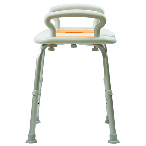  Banco Ducha de Aluminio sin Respaldo con Brazos Ergonómicos, Color Gris/Naranja 