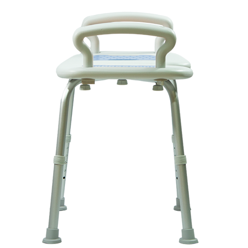  Banco Ducha de Aluminio sin Respaldo con Brazos Ergonómicos, Color Gris/Azul