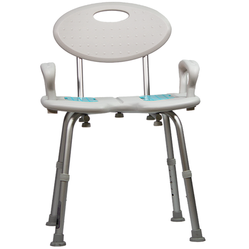  Banco Ducha de Aluminio con Respaldo, Brazos Ergonómicos, Color Gris/Azul