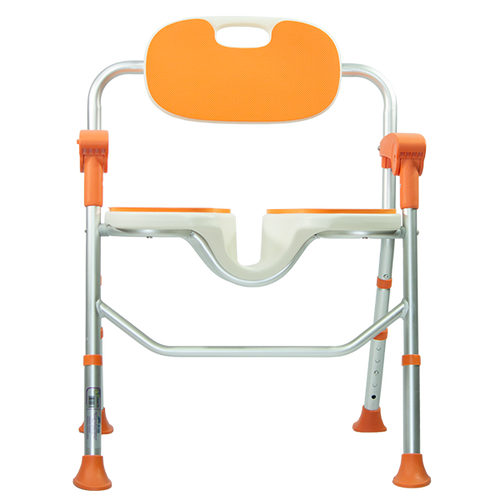  Silla Ducha de Aluminio Plegable con Respaldo y Ergonomía para Aseo Íntimo, Color Naranja