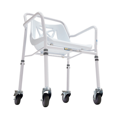 Silla Ducha con Ruedas de 4 pulgadas - Asiento Tipo Concha - Blanca