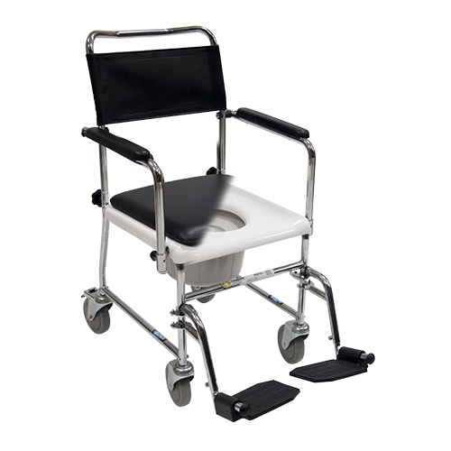 Silla Cómodo  Acero con Brazos y Descansapies Abatibles - Tapicería Negra - Cromada