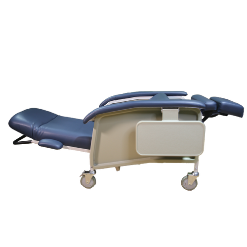 Sillón Reposet para Hemodiálisis Reclinable con Charolas Laterales - Tapicería Vinyl Azul