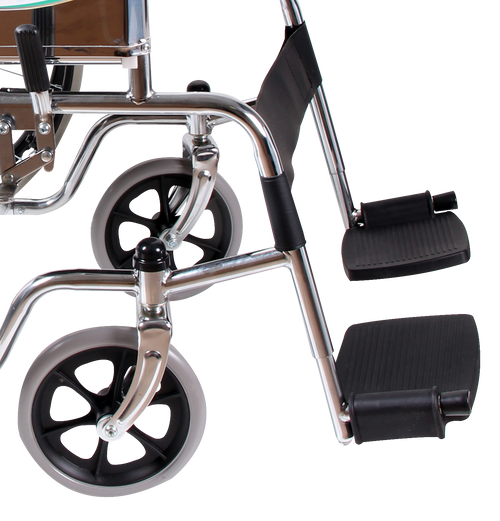 Silla de Ruedas con Brazos y Descansapies Fijos - Tapicería Vinyl - Cromada