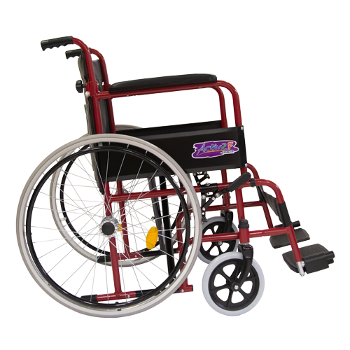 Silla de Ruedas Folding Compacta con Respaldo Plegable - Descansapies Desmontables y Brazos Fijos - Roja