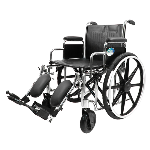 Silla de Ruedas MOVILI Extra-Ancha de 24 Pulgadas, Elevapiernas Desmontables, Cromada