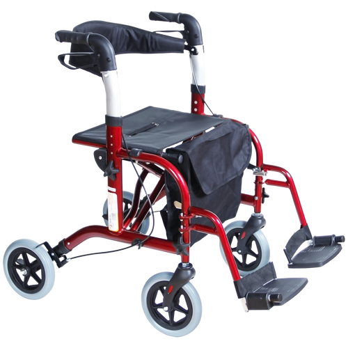 Andadera Rollator Travel de Aluminio con Descansapies - Plegable - Roja