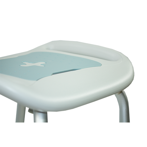  Banco Ducha de Aluminio sin Respaldo con Agarraderas Integradas, Color Gris/Azul