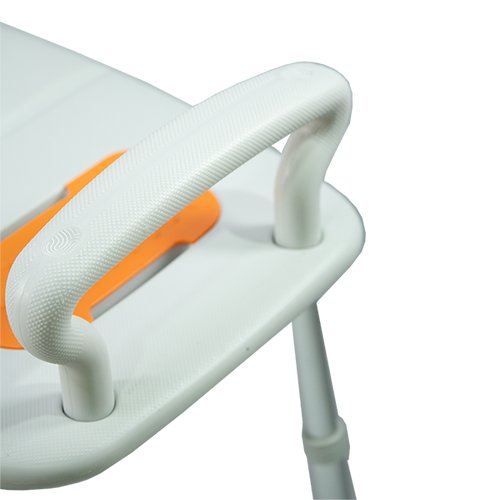  Banco Ducha de Aluminio sin Respaldo con Brazos Ergonómicos, Color Gris/Naranja 