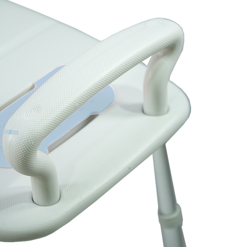  Banco Ducha de Aluminio sin Respaldo con Brazos Ergonómicos, Color Gris/Azul