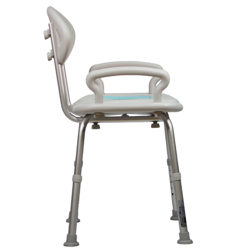  Banco Ducha de Aluminio con Respaldo, Brazos Ergonómicos, Color Gris/Azul