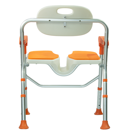  Silla Ducha de Aluminio Plegable con Respaldo y Ergonomía para Aseo Íntimo, Color Naranja