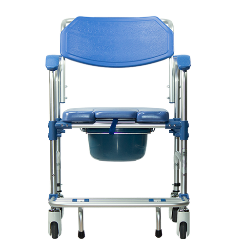  Silla Cómodo Ducha de Aluminio con Reposapiés Integrado, Color Azul